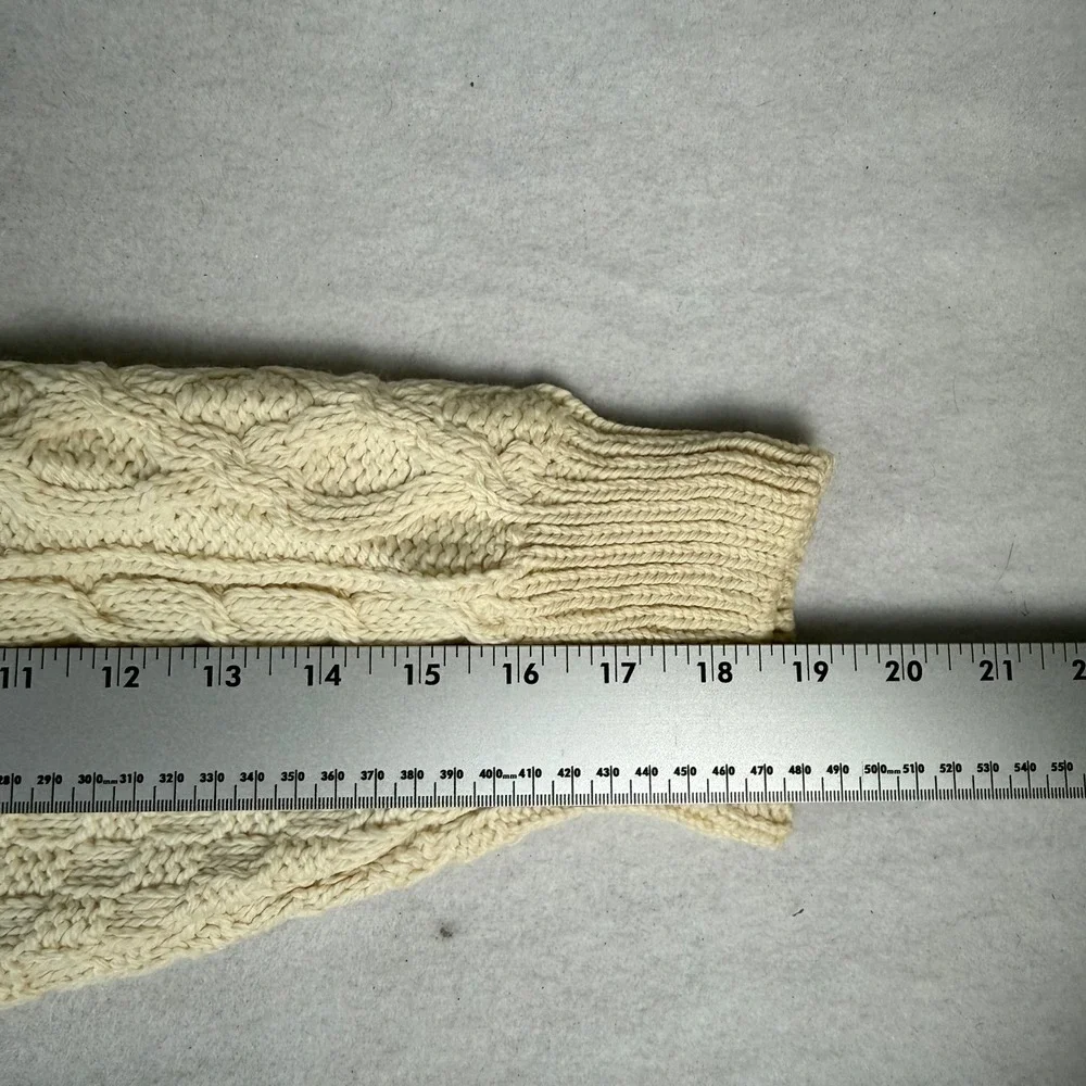 Callan Ireland Men's Cream 100% Pure Merino Wool Aran Cable Knit Sweater XL